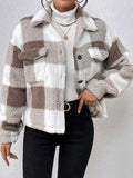 KYLETHOMASW  -  Autumn/winter Elegant Winter Coat Female Women's Urban New in Coat Plaid Pattern Lapel Button Fleece Women's Winter Coats