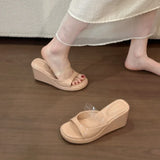 KYLETHOMASW  -  Platform Wedges Heel Women's Slippers Summer Fashion PVC Transparent Slides Ladies Comfort Open Toe Vacation Dress Shoes