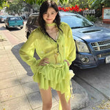 KYLETHOMASW  -  Two Piece Sets Womens Outifits Summer New High-end Designed Advanced Niche Temperature Loose Slim Shirt and Cake Skirt