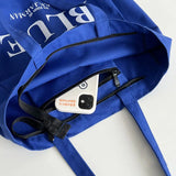 KYLETHOMASW  -  Blue Canvas Tote Bag Letter Printing Student Schoolbag With Zipper Shoulder Shopping Bags For Woman