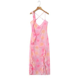 KYLETHOMASW  -  Romantic Floral Print Summer Vacation Dress Women Sexy Backless V Neck Ruffle Long Dresses Maxi Vestidos