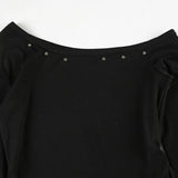 KYLETHOMASW  -  Splicing diagonal collar long sleeved T-shirt with asymmetrical slit design, slimming top for spicy girls