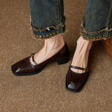 KYLETHOMASW  -  New Retro Square Head Thick Heel Single Shoes Women's Shoes Medium Heel Mary Jane Shoes Woman High Heels Leather