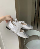 KYLETHOMASW  -  Fashion Round Toe Ballet Flats Women Butterfly-knot New Concise Casual Flat Shoes Comfy Silvery Brand Designer Women Shoes