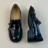 KYLETHOMASW  -  High Quality Patent Leather Loafers Women Fashion Double Narrow Band Buckle Designer Shoes Retro British Style Zapatos De Mujer