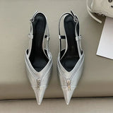 Kylethomasw Pointed Toe Mules Pump Women Zip Design Slingbacks High Heels Female Footwear Fashion Summer 2025 Elegant Brand Shoes Women