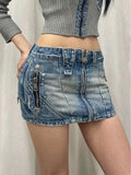 Kylethomasw  Summer Woman Y2k Denim Skirt Low Rise Jean Cargo Skirt Zipper New Design Mini Sexy Hot Gyaru Aesthetics American Style Punk