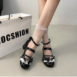 KYLETHOMASW  -  Butterfly-knot Lolita Women Mary Jane Shoes Elegant Round Toe Thick Heel Shoes Ladies Fashion Dress Pumps