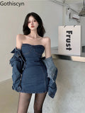 vKYLETHOMASW  -  High Street Denim Suit Women Spring New Short Coat Jacket Suspenders Tube Top Dress Korean Two-piece Set Ladies