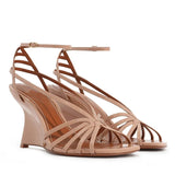 KYLETHOMASW  -  Narrow Band Wedges Leather Sandals Sexy Square Toe Corss Tied Back Straps Customized New Arrivals Fashion Women Modern Shoes