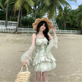 KYLETHOMASW  -  Sexy Sheer Cover-up and Mini Skirt Two-piece Set Women Sweet Elegant Slim Fit Summer Beach Vacation Outfit
