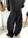 KYLETHOMASW  -  Heart Shape Pocket Women's Jeans Casual Style Denim Pants Retro Style Spice Girls Trousers High Waist Solid Color Jeans