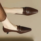 KYLETHOMASW  -  French retro temperament low-heeled shoes women's spring new leather pointed high heels small leather shoes large size 43