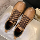 Kylethomasw  -  Women's genuine leather lace-up thick sole platform flats autumn ankle boots round toe soft comfortable hight-edn short boots