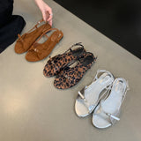 KYLETHOMASW  -  Silver Sandals Women Flats Brown Belt Buckle Ladies Shoes Summer  Flats Sandal Comforts Sandalias De Mujer
