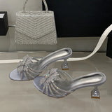 KYLETHOMASW  -  2025 New Gold Silver Crystal Gem Strange Low Heels Slippers Women Rhinestone Flowers Summer Party Prom Shoes Mules Sandals