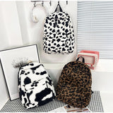 KYLETHOMASW  -  Cow Print Plush Backpack Women Fluffy Furry School Bag Milk Cow Pattern Large Capacity Casual Travel Student Rucksack Daypack