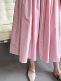 KYLETHOMASW  -  Elegant High-Waisted Pink A- Line Skirt Sweet Umbrella Design Sensibility Plenty of Pleats Medium-Length Women's Fashion