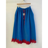 KYLETHOMASW  -  Womens Autumn Winter Korean Fashion Vintage Colour-Block Fleece-Lined Maxi Skirt Kawaii Lace Ruffle High Waist A-Line Long Skirt