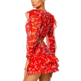 KYLETHOMASW  -  Women's New Round Neck Long-sleeved Open Button Top Skirt Printing Two-piece Sexy Suit
