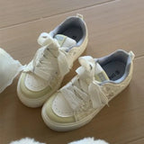 KYLETHOMASW  -  New Women Blue Plaid Patchwork Thick Platform Sneakers Lace Up Non Slip Casual Board Shoes Kawaii All Match Daily Footwear