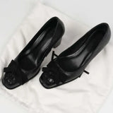 KYLETHOMASW  -  Retro Brown Chunky Heel Women Pumps Fashion Tie Bow Design Square Toe Mary Jane Shoes Spring Comfort Banquet Women's Shoes