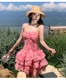 KYLETHOMASW  -  3DThree Dimensional Floral Rose Vintage Waist Cinched Strapless Mini Dress Women Summer Sleeveless Runway Dreses Female Clothing