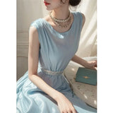 KYLETHOMASW  -  French Chic Beautiful Dresses Temperament Celebrity High End Muse Blue Vest Dress High Street Goddess Gentle Vestido