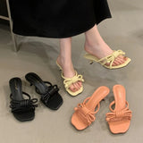 KYLETHOMASW  -  Summer Fashion Bowknot Concise Style Women Slippers Comfort Breathable High Heel Slippers Square Toe Sexy Female Slippers 625