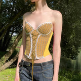 KYLETHOMASW  -  British style sweet and spicy plaid waist tie strapless new product Lolita lace lace design sense small vest