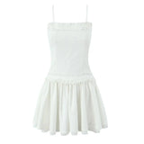 KYLETHOMASW  -  Sexy Beige White Lace Spliced Sling Dress Women Low waist A-line Summer Short Dresses Holiday Party  Robe Cotton
