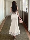 KYLETHOMASW  -  Elegant Dresses Women Flowers Lace Patchwork Sleeveless Halter Slim Split Temperament Party Dress Summer Fashion