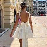 KYLETHOMASW  -  Three Sisters Summer New Temperament Elegant Birthday Party White Woman Clothing Backless Tie Bow Solid Color Prom Dress  2025