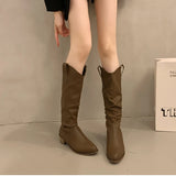 KYLETHOMASW  -  Autumn Winter Vintage Woman Knight Knee High Boots Shoes Ladies Concise Slip On Western Cowboy Botas