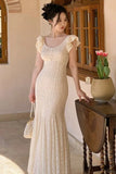 KYLETHOMASW  -  Summer French Style Lace Dress for Women Cap Sleeve Slim Fit Mermaid Long Dress Elegant Waist Cinching Delicate and Feminine New