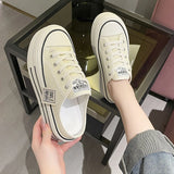 Kylethomasw Canvas Platform Wedge Ladies Thick Slippers Lace Up Chunky Sneaker Casual Comfy High Brand Breathable Summer Heightening Shoes