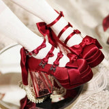 KYLETHOMASW  -  Japanese Vintage Elegant Lolita Style High Heels Women Sweets Cute Round Head Bow Satin Mary Jane Shoes Harajuku Y2k Pink Pumps
