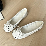 KYLETHOMASW  -  White Black Polka Dot Bow Ballet Flats Women Round Toe Slip on Ballerina Shoes Casual Loafers