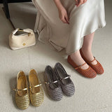 KYLETHOMASW  -  Spring New Women Flat Shoes Fashion Weave Round Toe Ladies Casual Mary Jane Shoes Soft Flat Heel Casual Single Shoes