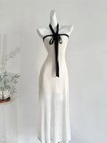KYLETHOMASW  -  Women Knit Strapless Backless Bowknot Long Midi Dress 2025 Summer Sexy Night Club Party Evening Holiday Street White Dresses