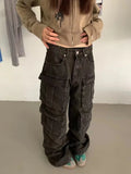 Kylethomasw Vintage Oversize Cargo Jeans Women 90s Streetwear Fashion Pockets Do Old Wide Leg Denim Pants Hip Hop Slouchy Trousers