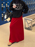 KYLETHOMASW  -  Autumn and Winter Knitted Long Skirt Women's French High-waisted A-shaped Skirt