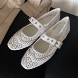 KYLETHOMASW  -  Retro Rivet Mary Jane Shoes Women Fashion Belt Buckle Round Toe Ballet Flats Comfortable Soft Sole Flat Shoes Zapatos De Mujer