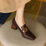 KYLETHOMASW  -  Retro Soft Leather High Heels Comfort Fashion Chunky Heel Square Head British Style Women's Shoes New Elegant party pumps