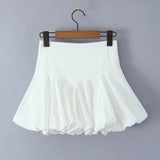 KYLETHOMASW  -  Elegant Girl Ruched Big Swing Mini Skirt Vintage High Waist Side Zipper Summer Skirts Black White Women's Party Streetwear