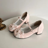 KYLETHOMASW  -  Sweet Lolita Butterfly-knot Women Mary Jane Shoes Concise Mid Heel Patent Leather Dress Shoes Cosplay Party Daily Wear Pumps