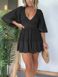KYLETHOMASW  -  Summer New Women's Lace Splicing Bat Sleeve Low-cut V-neck Dress