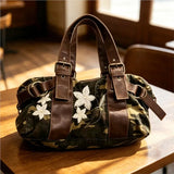 KYLETHOMASW  -  Retro Camouflage Bowling Bag Women Floral Embroidery Belt Decoration Large Capacity Handbag Ladies Harajuku Casual Style Bag New