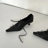 KYLETHOMASW  -  Retro Square Toe Lace Up Leather Pumps Spring Temperament Niche Women Mid Heel Shoes Versatile Soft Women Shoes Comfortable