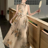 KYLETHOMASW  -  Knee Skirts Plant&Flowers Printing Bandage Summer Sleeveless Women's Clothing Pullover Halter All-match Colorful Sexy Dresses